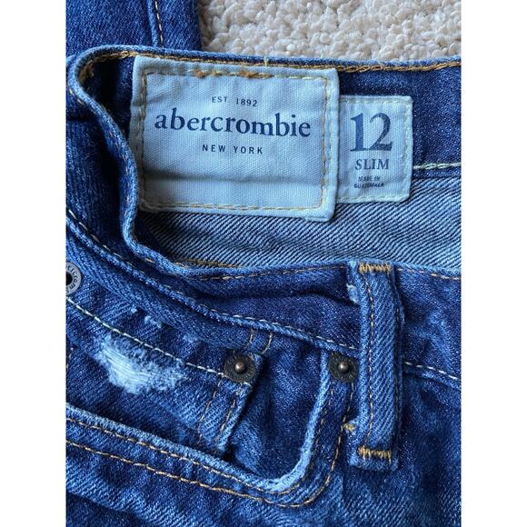 Boys Abercrombie & Fitch Straight Leg Jeans Size Blue Distressed Sz 11/12 Slim - Picture 4 of 5